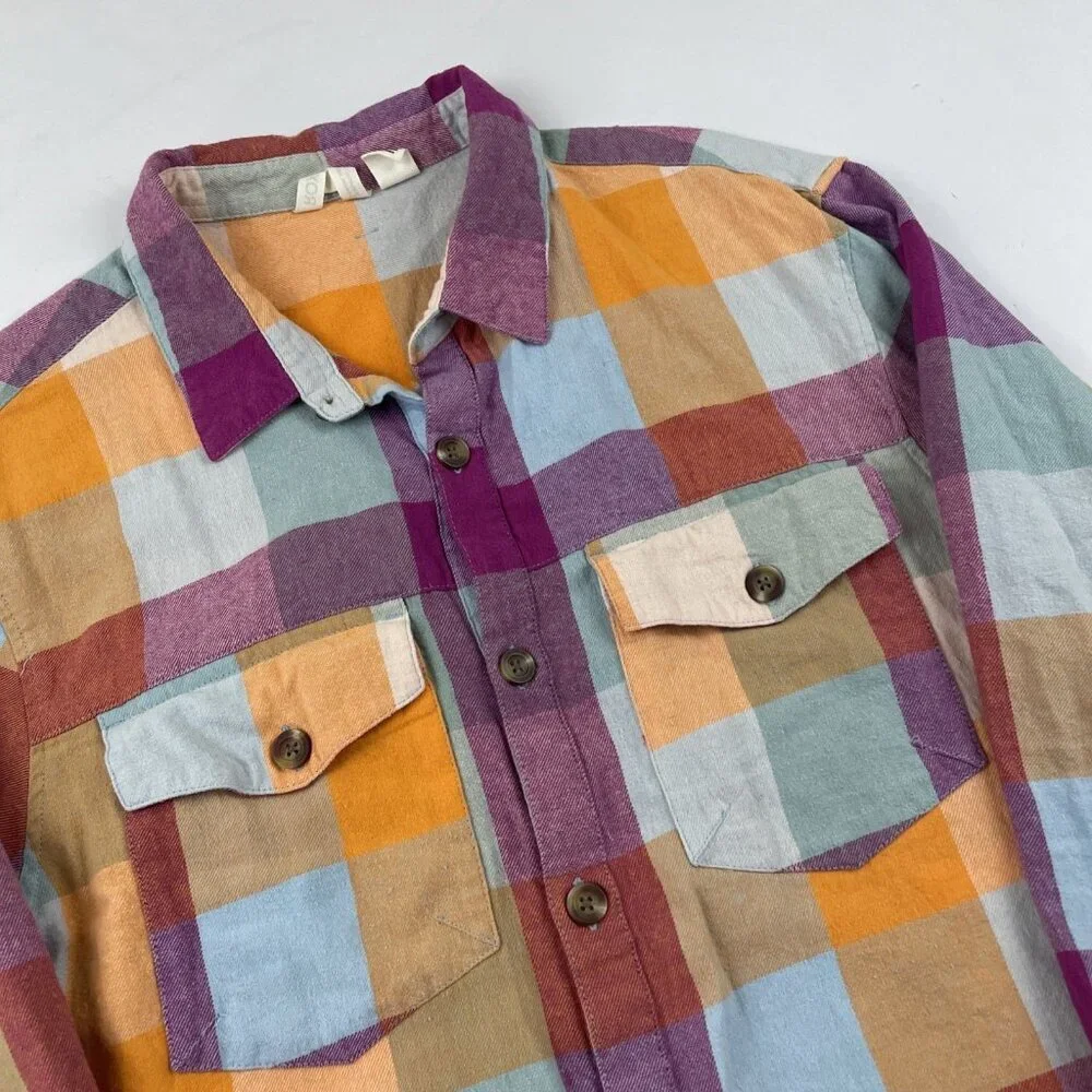 Roxy Flannel Shirt Women’s M Colorblock Checkered Long Sleeve Button Up